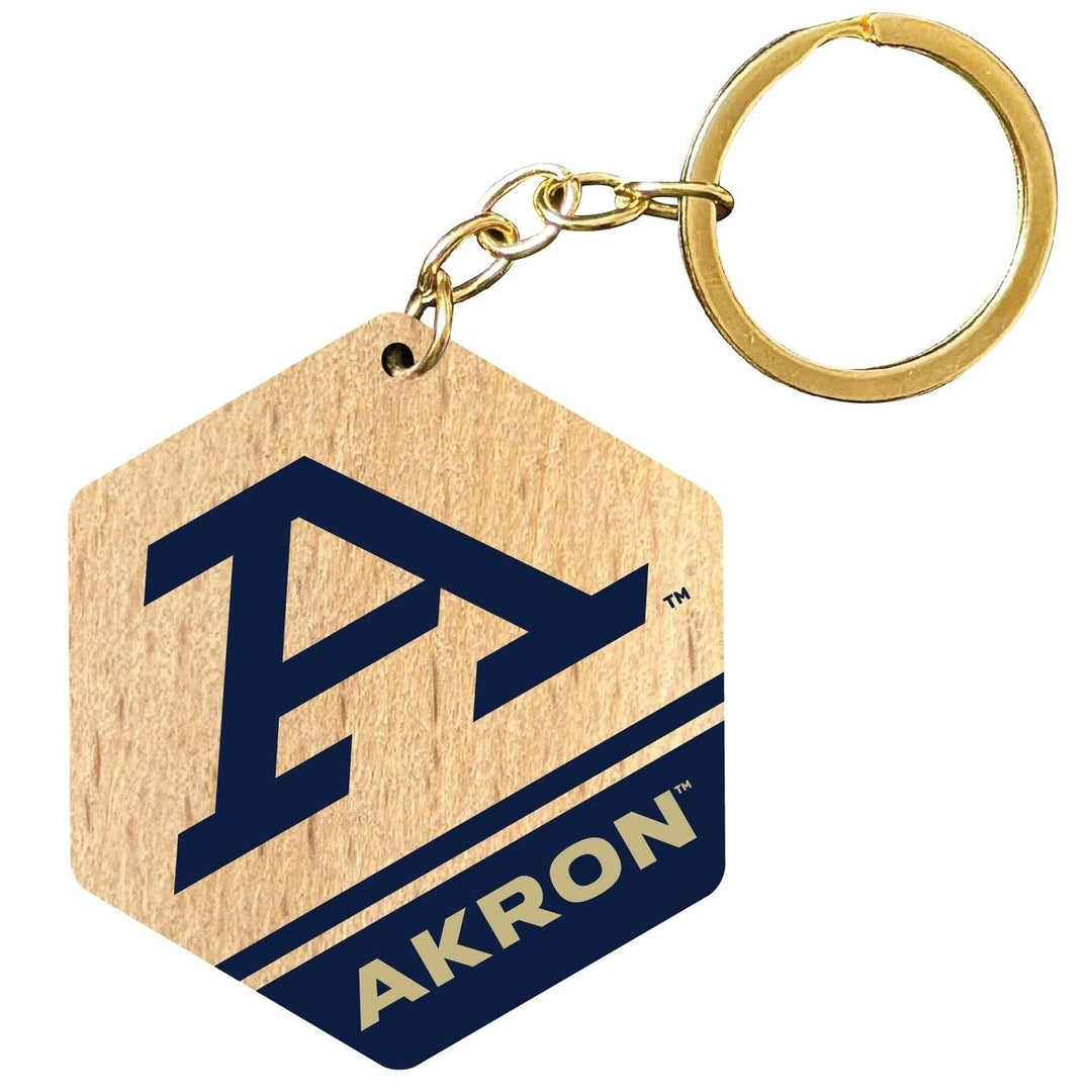 Akron Zips 2" Wooden Hexagon Keychain Officially Licensed Collegiate Product Image 1