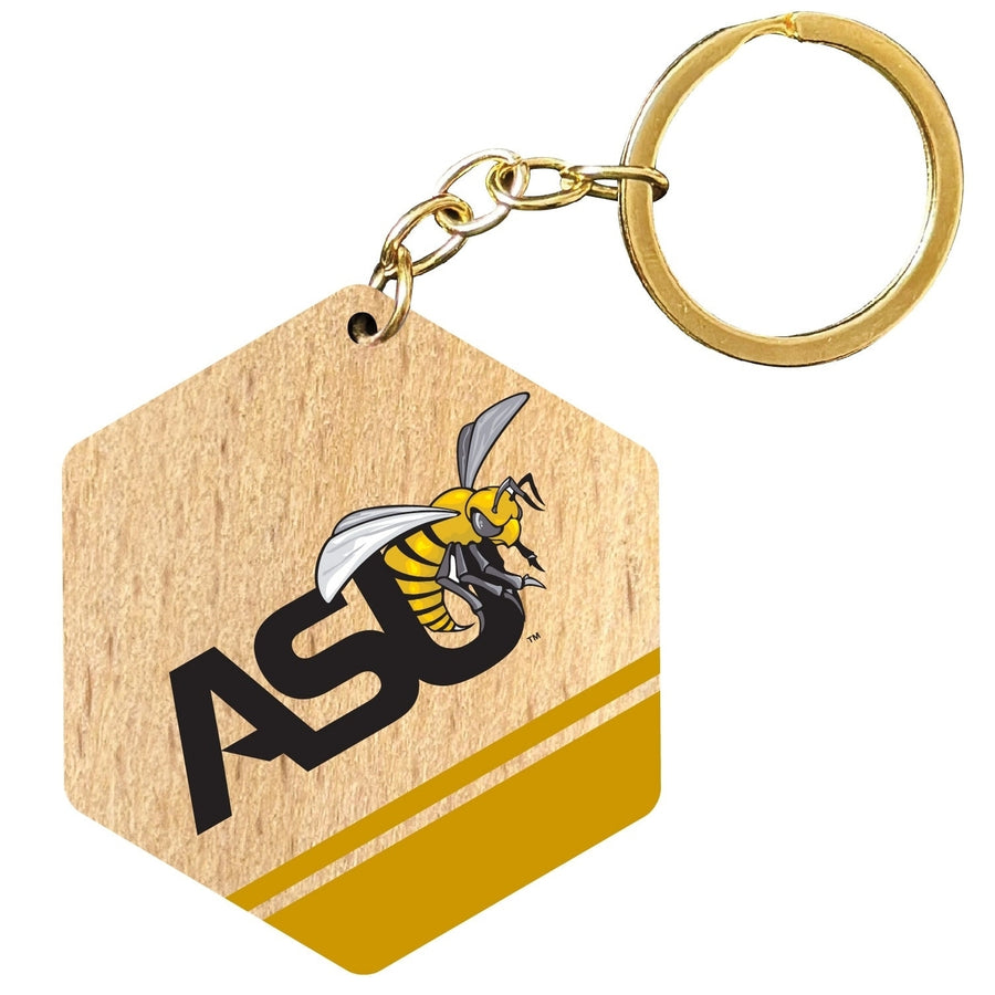 Alabama State University 2" Wooden Hexagon Keychain Officially Licensed Collegiate Product Image 1