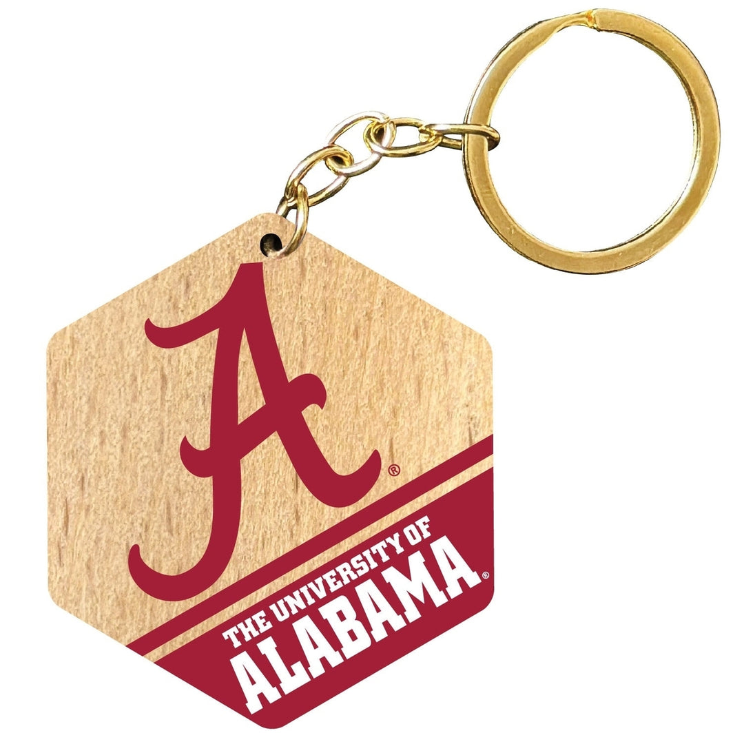 Alabama Crimson Tide 2" Wooden Hexagon Keychain Officially Licensed Collegiate Product Image 1