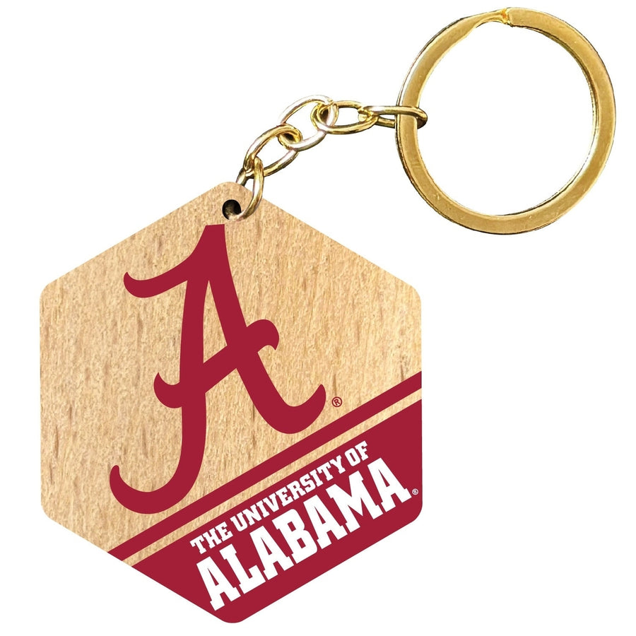 Alabama Crimson Tide 2" Wooden Hexagon Keychain Officially Licensed Collegiate Product Image 1