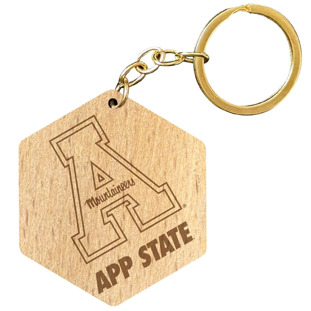 Appalachian State 2" Engraved Wooden Hexagon Keychain Officially Licensed Collegiate Product Image 1