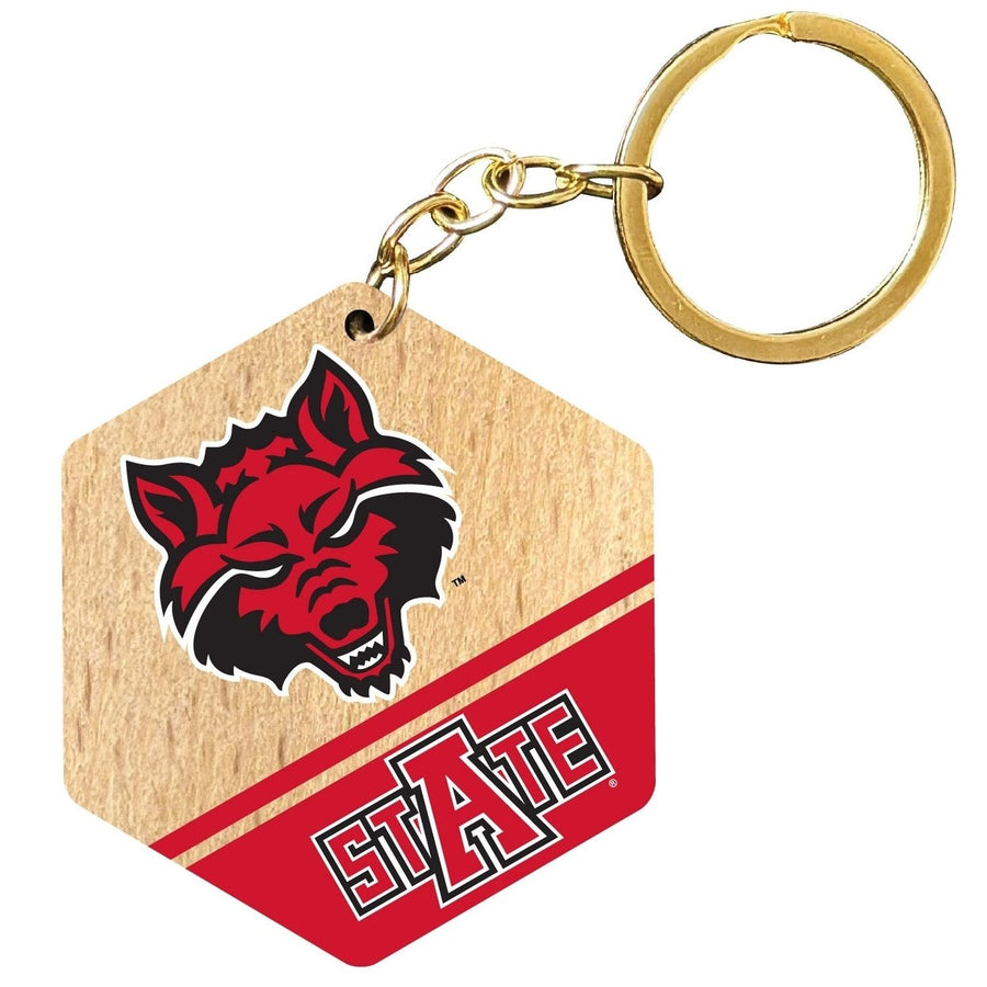 Arkansas State 2" Wooden Hexagon Keychain Officially Licensed Collegiate Product Image 1