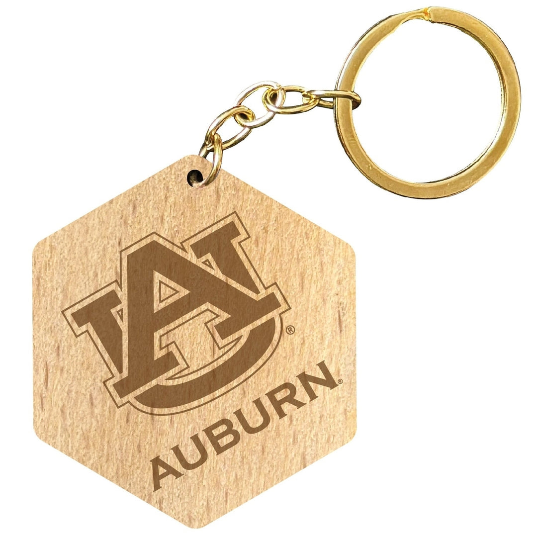 Auburn Tigers 2" Engraved Wooden Hexagon Keychain Officially Licensed Collegiate Product Image 1