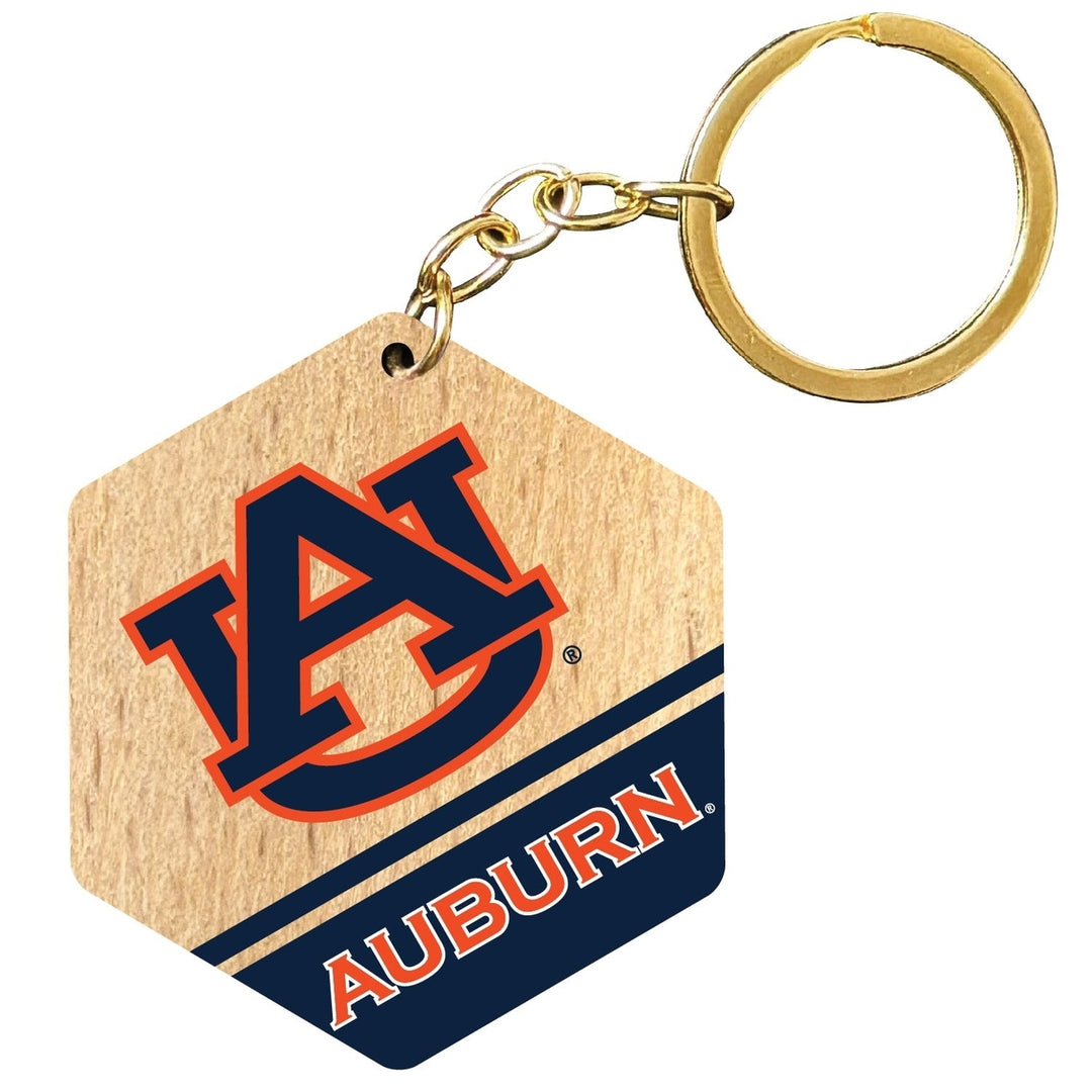 Auburn Tigers 2" Wooden Hexagon Keychain Officially Licensed Collegiate Product Image 1