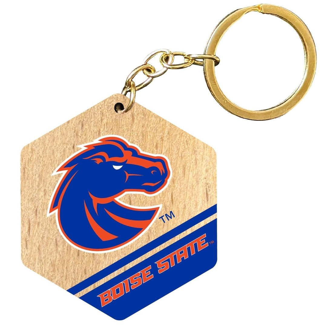 Boise State Broncos 2" Wooden Hexagon Keychain Officially Licensed Collegiate Product Image 1