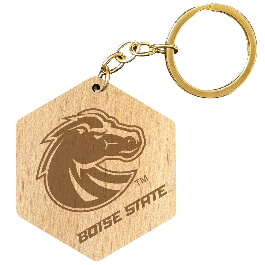 Boise State Broncos 2" Engraved Wooden Hexagon Keychain Officially Licensed Collegiate Product Image 1