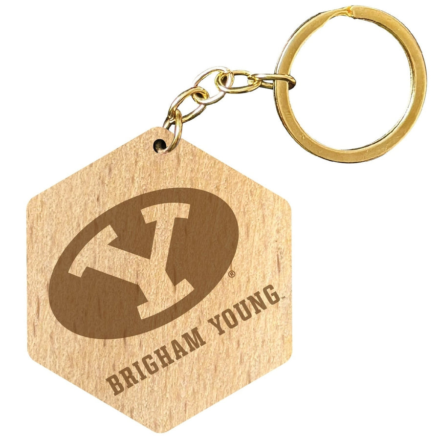 Brigham Young Cougars 2" Engraved Wooden Hexagon Keychain Officially Licensed Collegiate Product Image 1