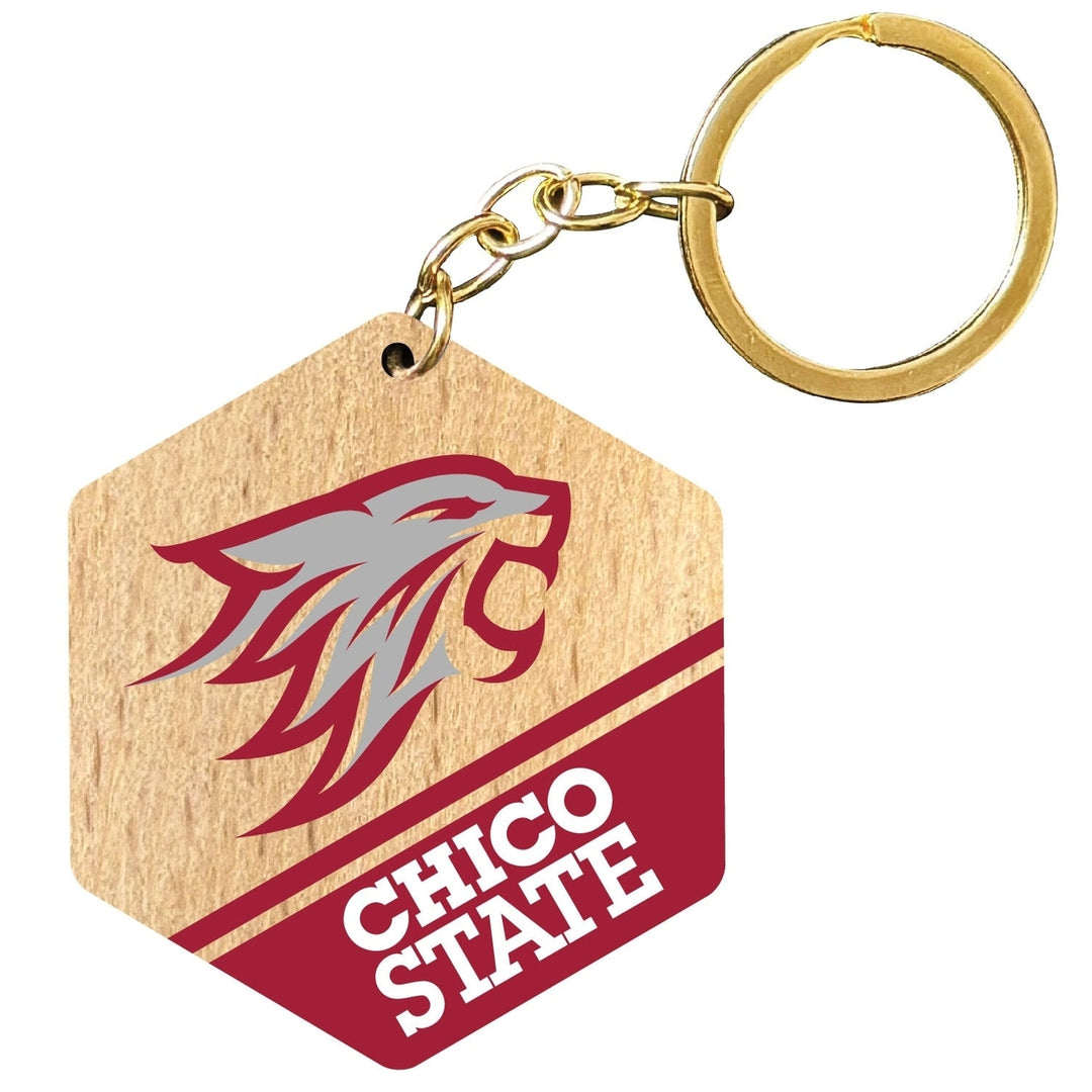 California State University Chico 2" Wooden Hexagon Keychain Officially Licensed Collegiate Product Image 1