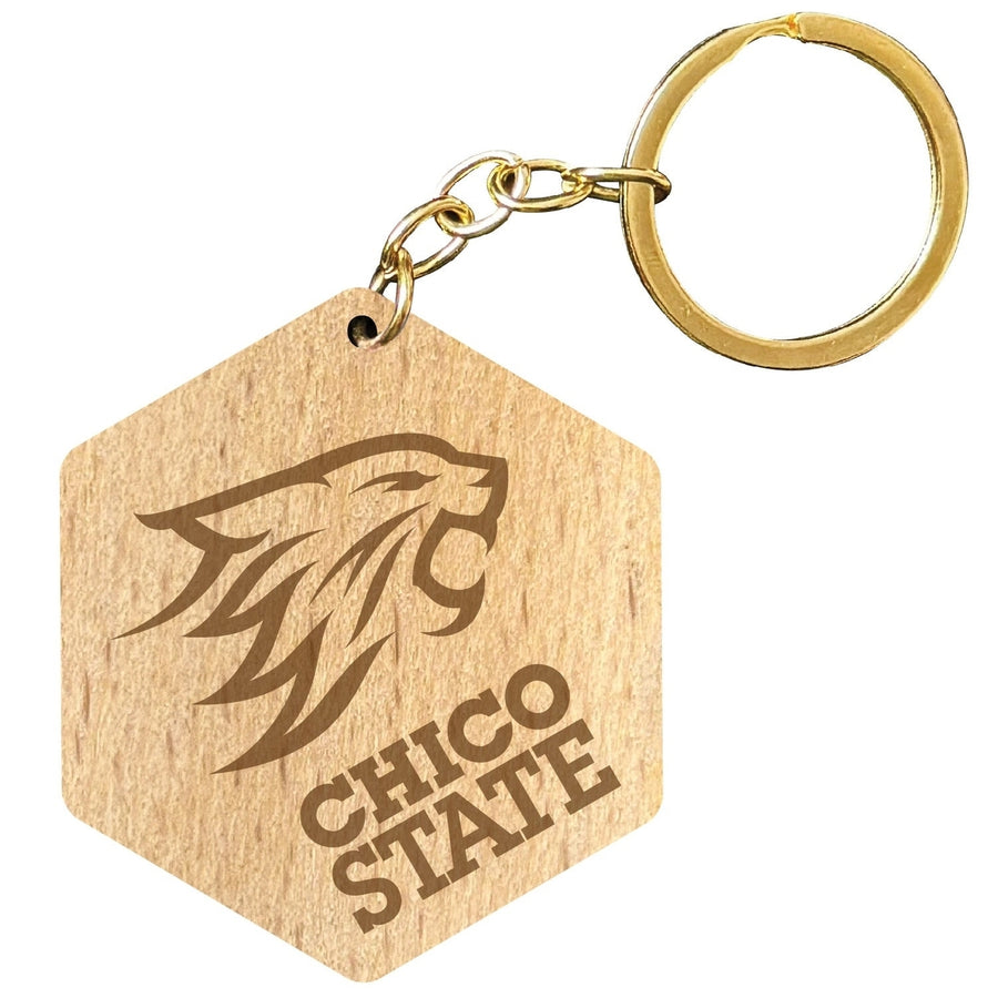 California State University Chico 2" Engraved Wooden Hexagon Keychain Officially Licensed Collegiate Product Image 1