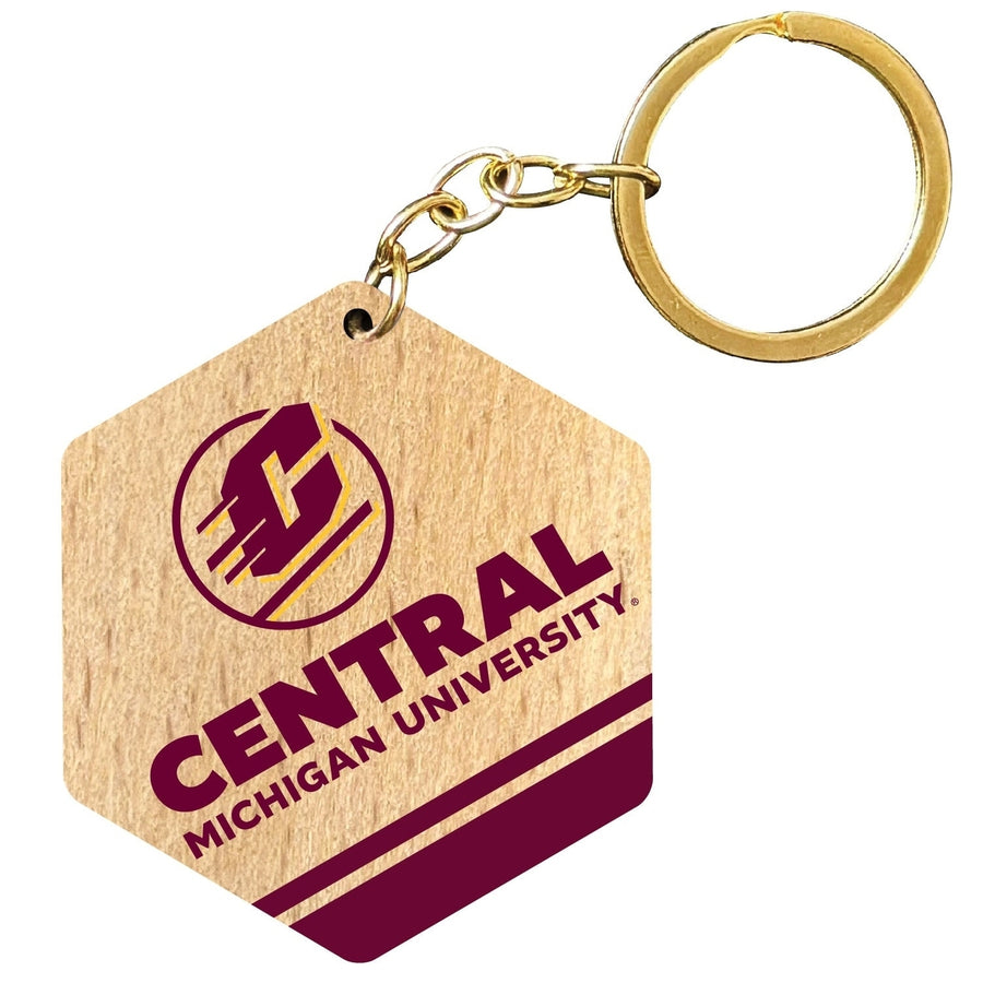 Central Michigan University 2" Wooden Hexagon Keychain Officially Licensed Collegiate Product Image 1