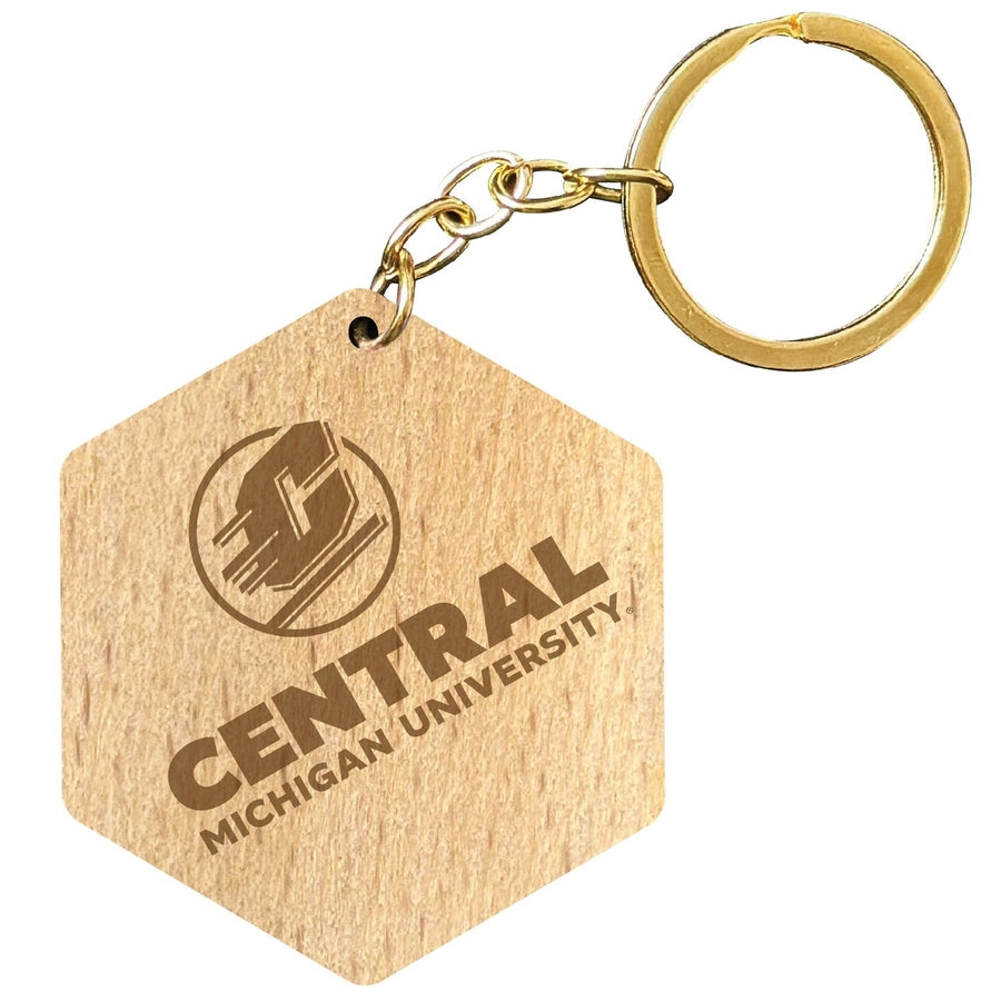 Central Michigan University 2" Engraved Wooden Hexagon Keychain Officially Licensed Collegiate Product Image 1