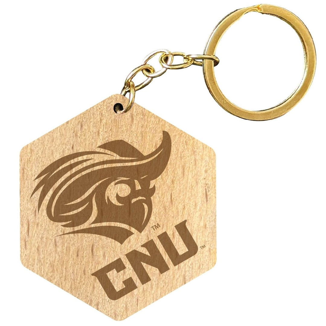 Christopher Newport Captains 2" Engraved Wooden Hexagon Keychain Officially Licensed Collegiate Product Image 1