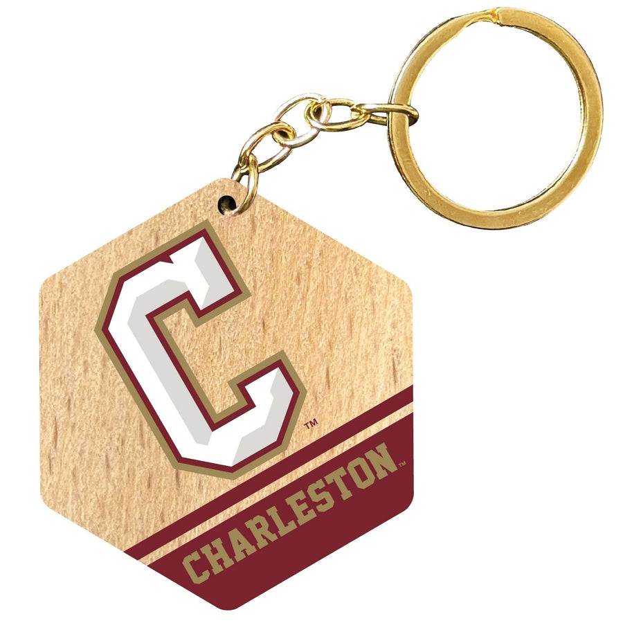 College of Charleston 2" Wooden Hexagon Keychain Officially Licensed Collegiate Product Image 1