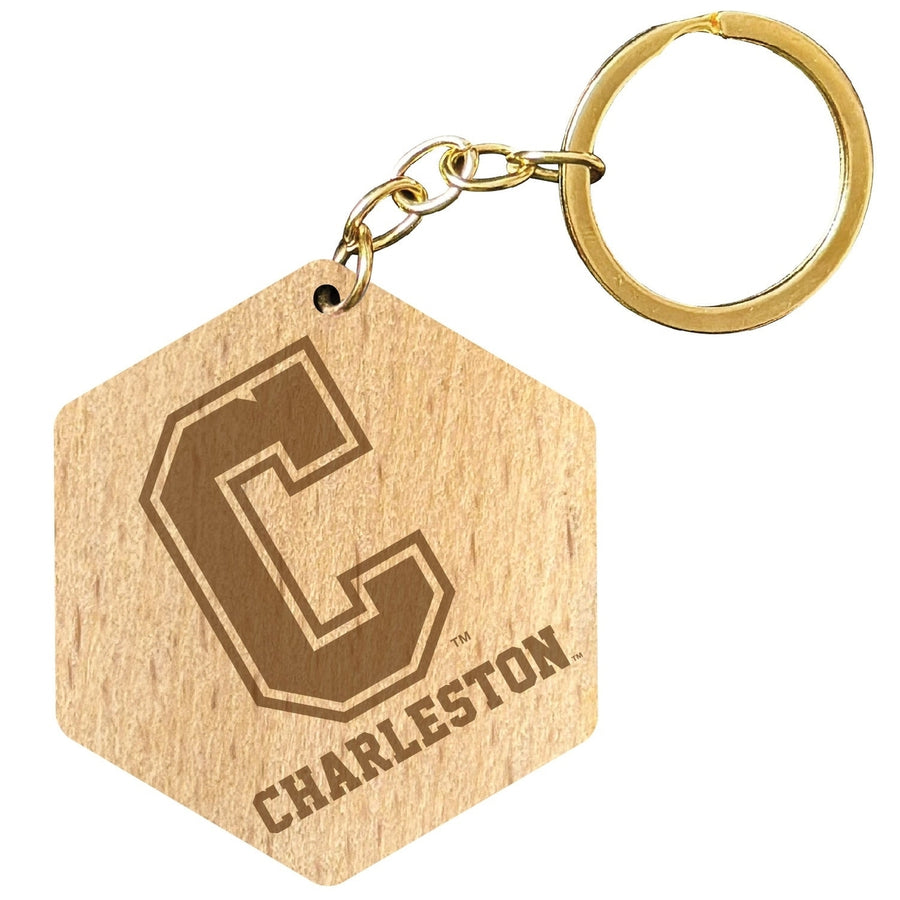 College of Charleston 2" Engraved Wooden Hexagon Keychain Officially Licensed Collegiate Product Image 1