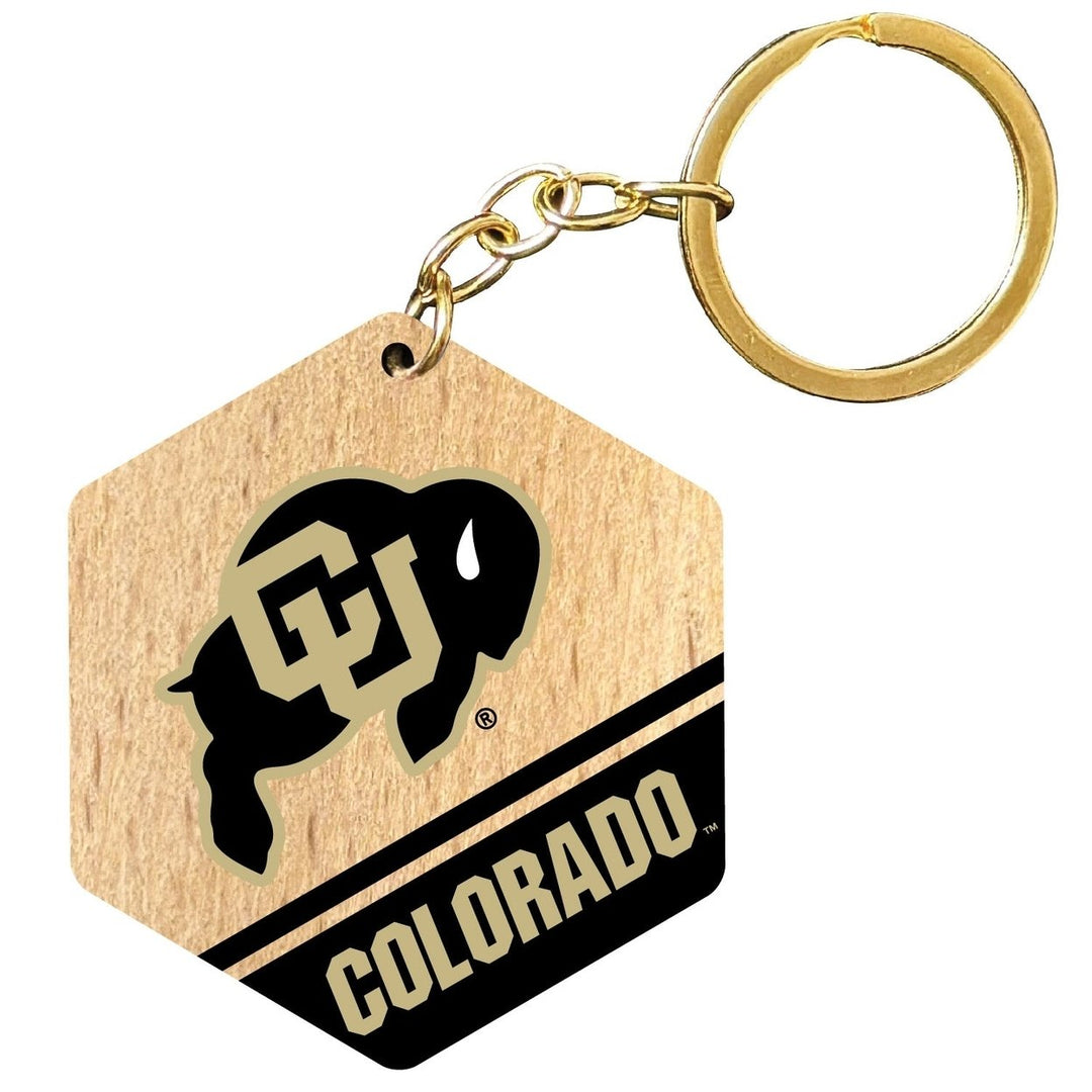 Colorado Buffaloes 2" Wooden Hexagon Keychain Officially Licensed Collegiate Product Image 1