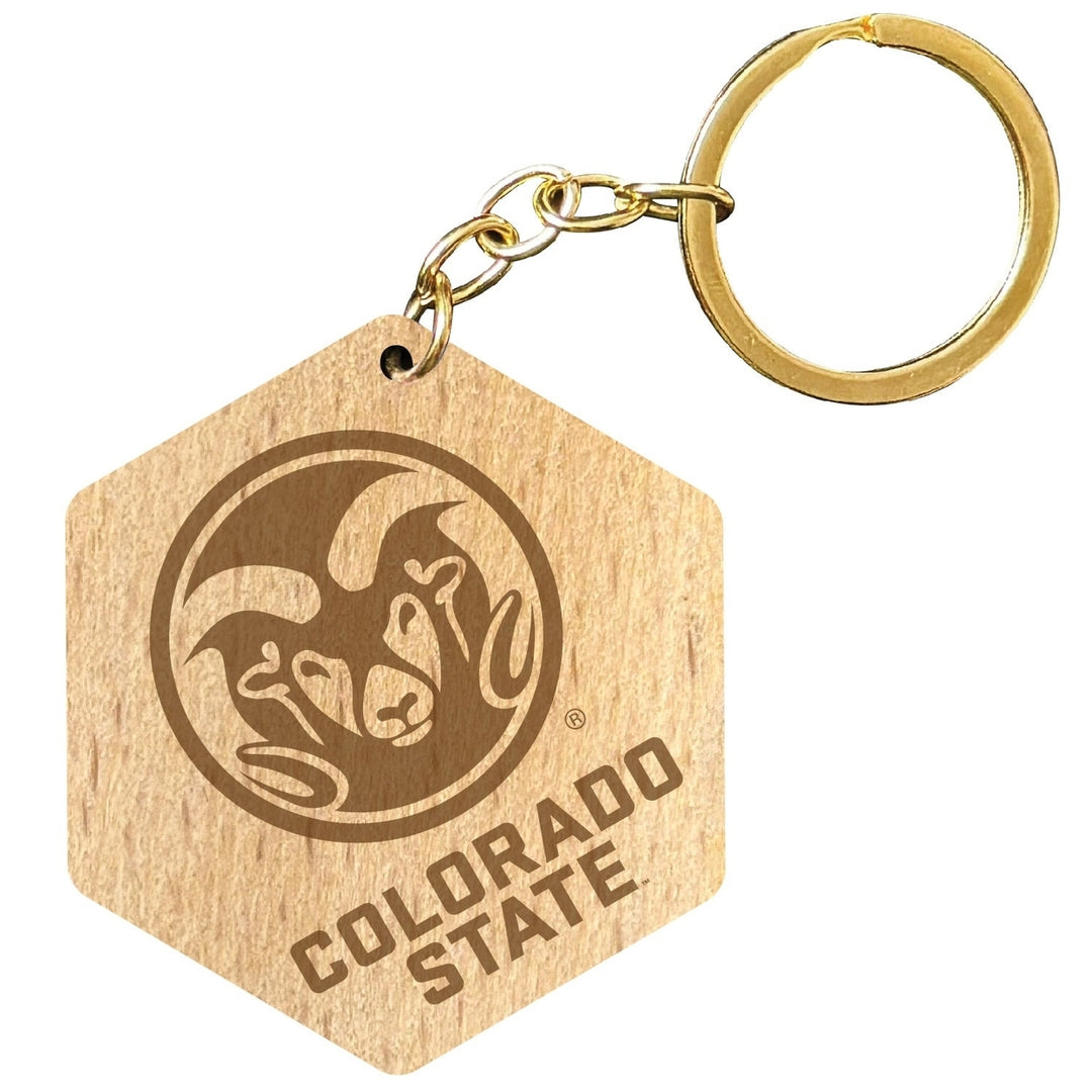 Colorado State Rams 2" Engraved Wooden Hexagon Keychain Officially Licensed Collegiate Product Image 1