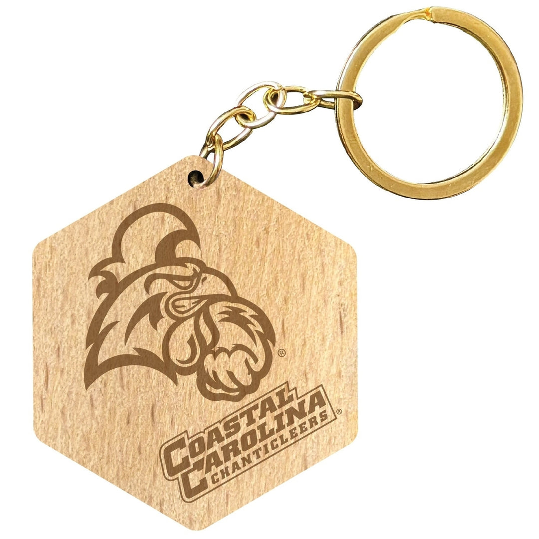 Coastal Carolina University 2" Engraved Wooden Hexagon Keychain Officially Licensed Collegiate Product Image 1