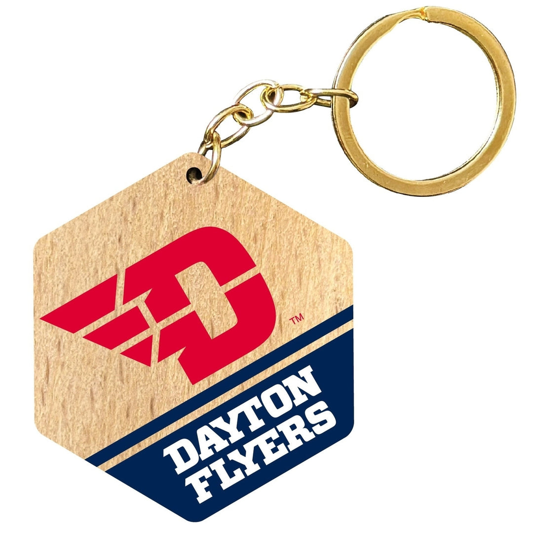 Dayton Flyers 2" Wooden Hexagon Keychain Officially Licensed Collegiate Product Image 1