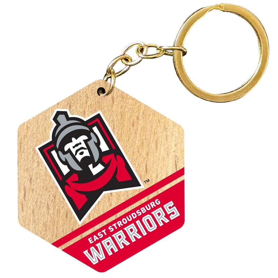 East Stroudsburg University 2" Wooden Hexagon Keychain Officially Licensed Collegiate Product Image 1