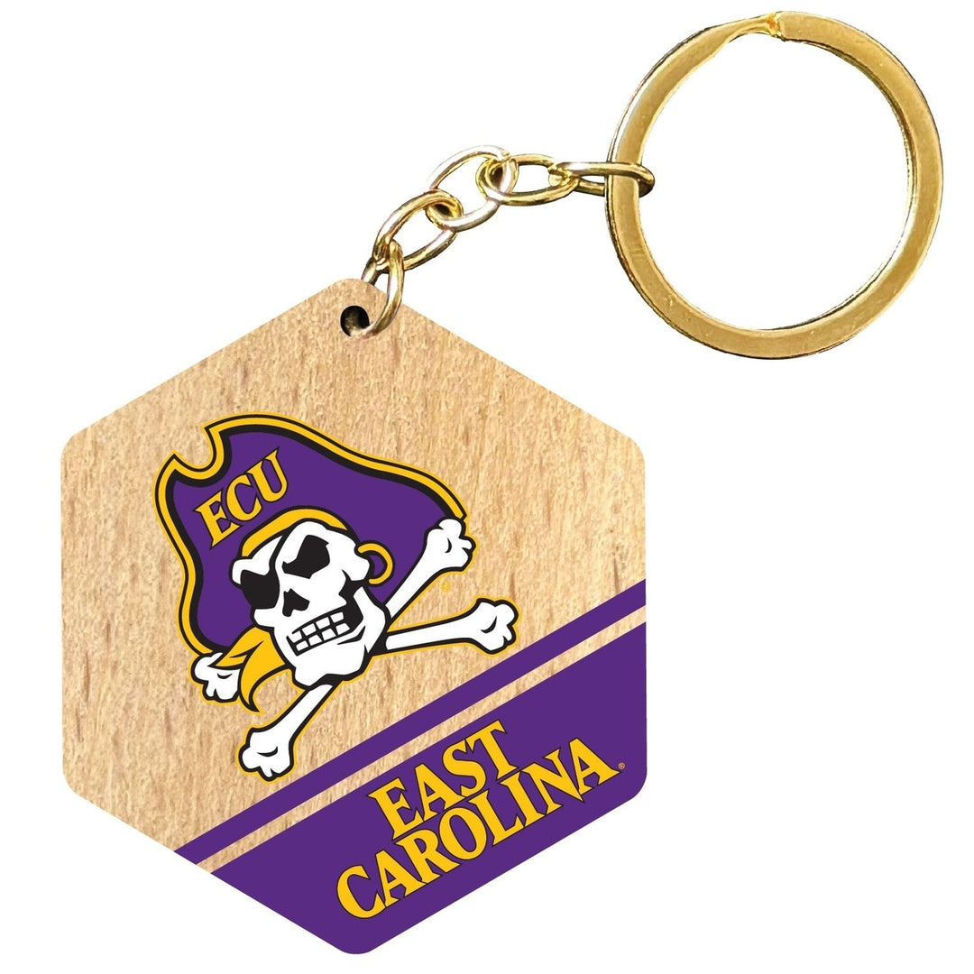 East Carolina Pirates 2" Wooden Hexagon Keychain Officially Licensed Collegiate Product Image 1