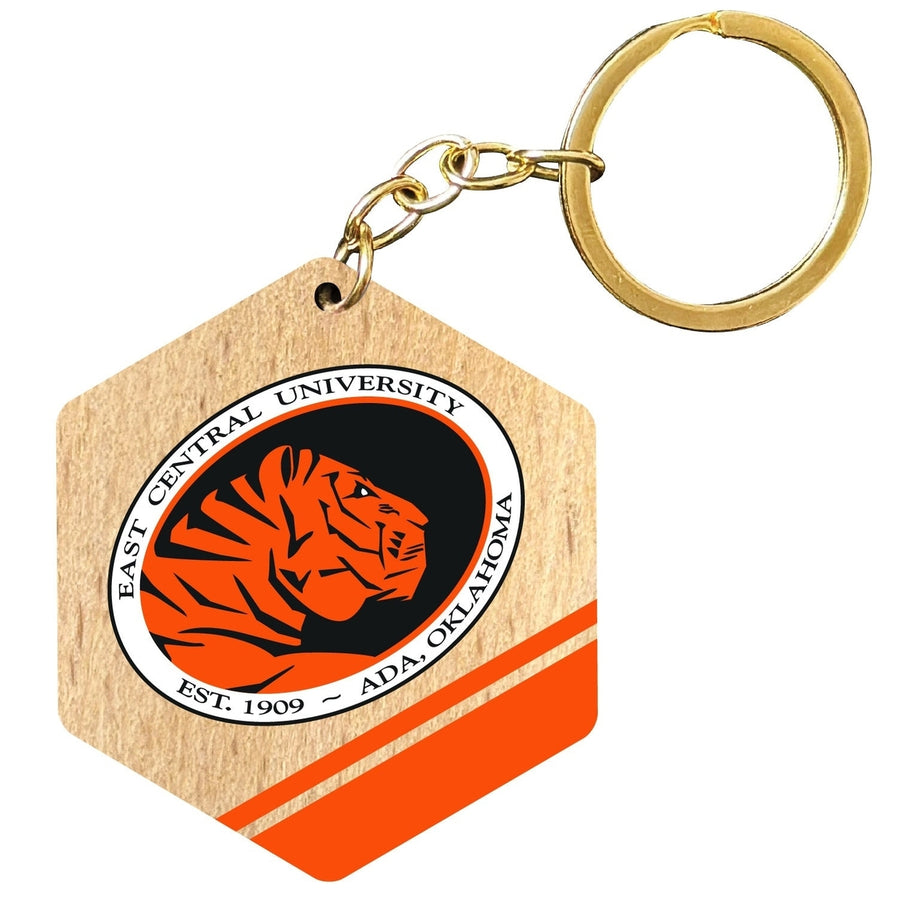 East Central University Tigers 2" Wooden Hexagon Keychain Officially Licensed Collegiate Product Image 1