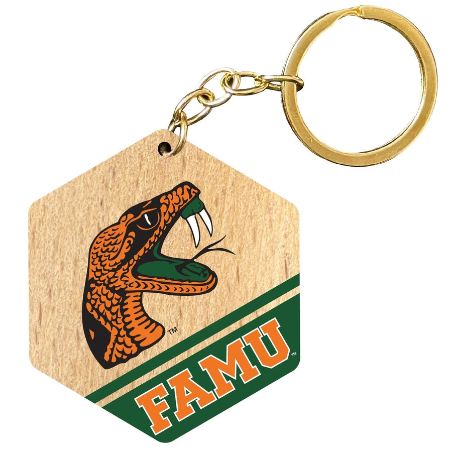 Florida AandM Rattlers 2" Wooden Hexagon Keychain Officially Licensed Collegiate Product Image 1