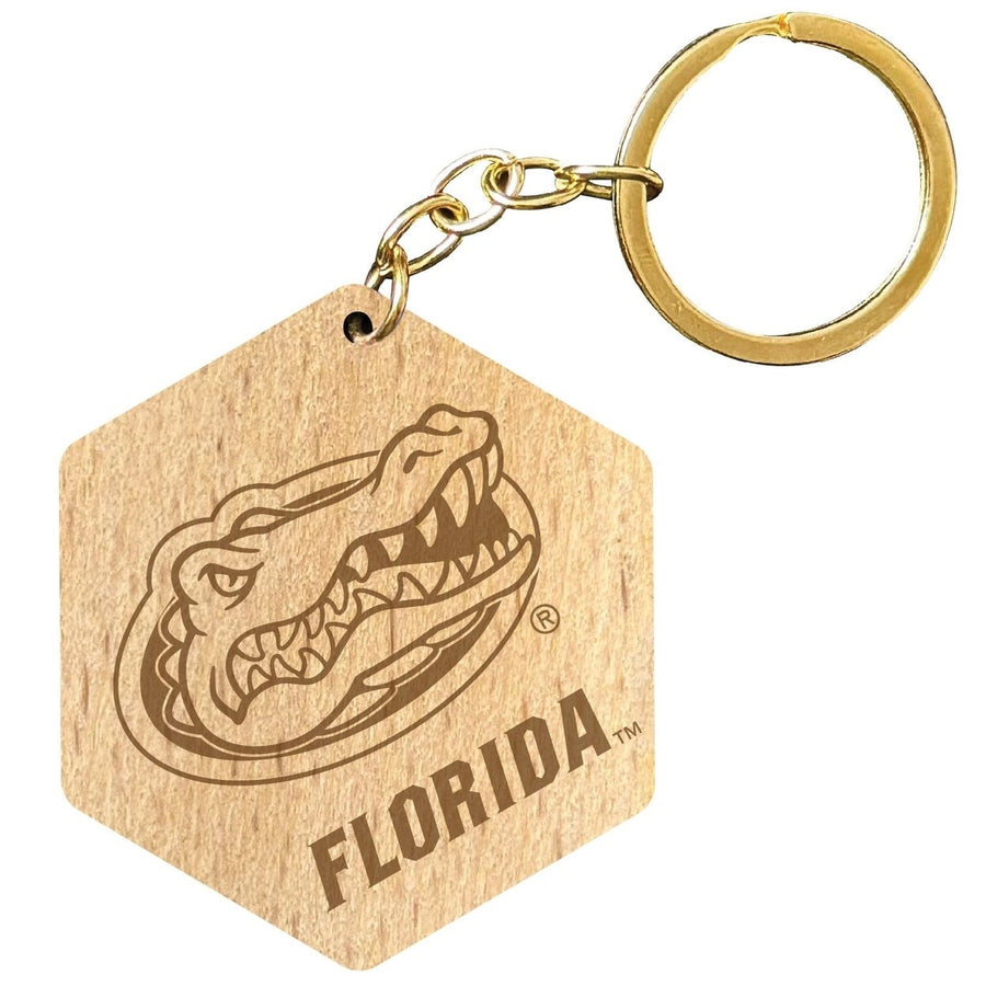 Florida Gators 2" Engraved Wooden Hexagon Keychain Officially Licensed Collegiate Product Image 1