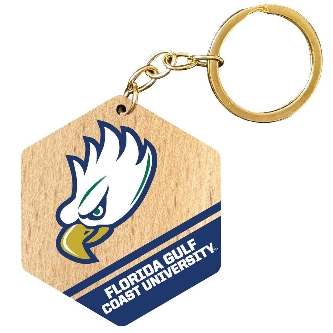 Florida Gulf Coast Eagles 2" Wooden Hexagon Keychain Officially Licensed Collegiate Product Image 1