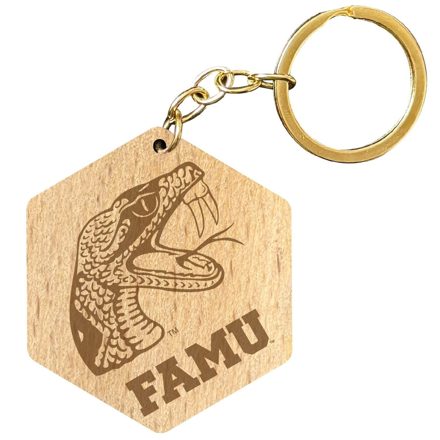 Florida AandM Rattlers 2" Engraved Wooden Hexagon Keychain Officially Licensed Collegiate Product Image 1