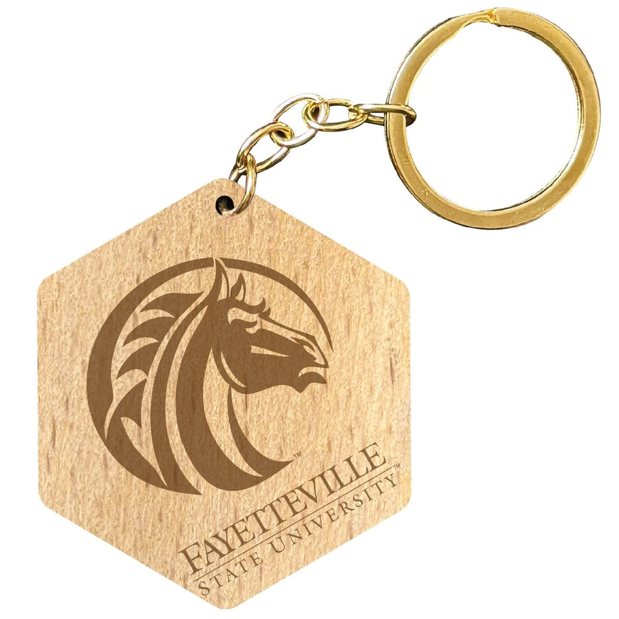 Fayetteville State University 2" Engraved Wooden Hexagon Keychain Officially Licensed Collegiate Product Image 1