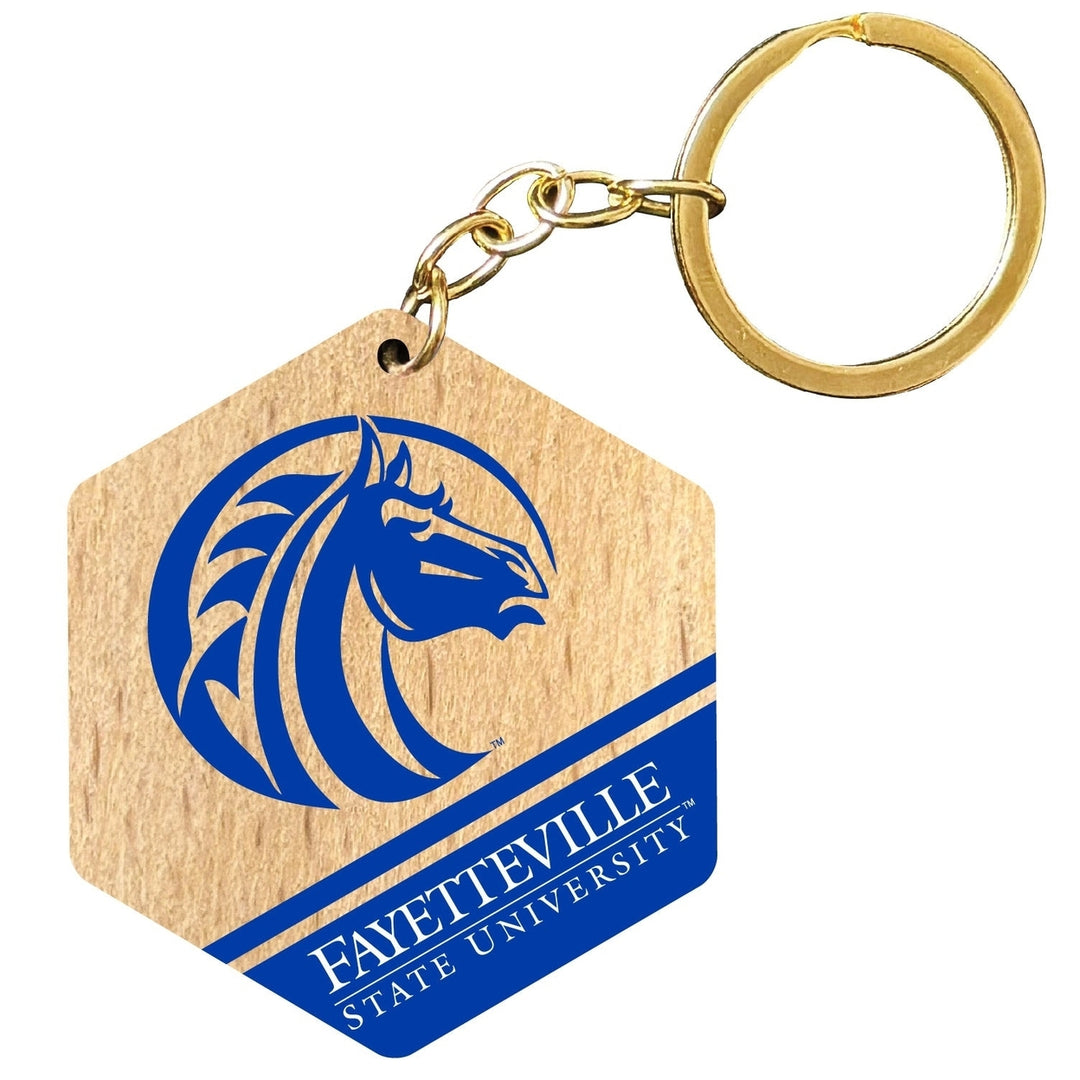 Fayetteville State University 2" Wooden Hexagon Keychain Officially Licensed Collegiate Product Image 1