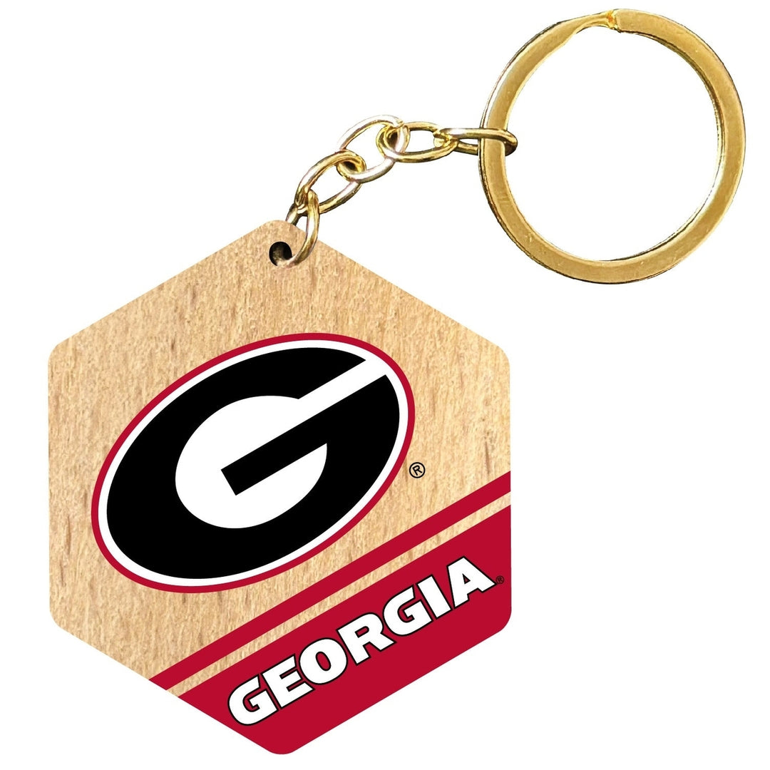 Georgia Bulldogs 2" Wooden Hexagon Keychain Officially Licensed Collegiate Product Image 1