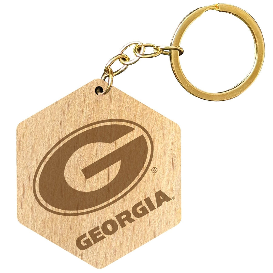 Georgia Bulldogs 2" Engraved Wooden Hexagon Keychain Officially Licensed Collegiate Product Image 1