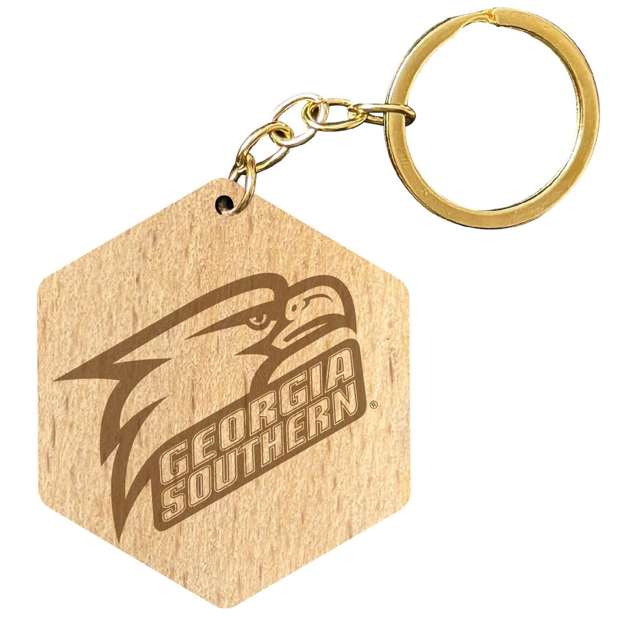 Georgia Southern Eagles 2" Engraved Wooden Hexagon Keychain Officially Licensed Collegiate Product Image 1