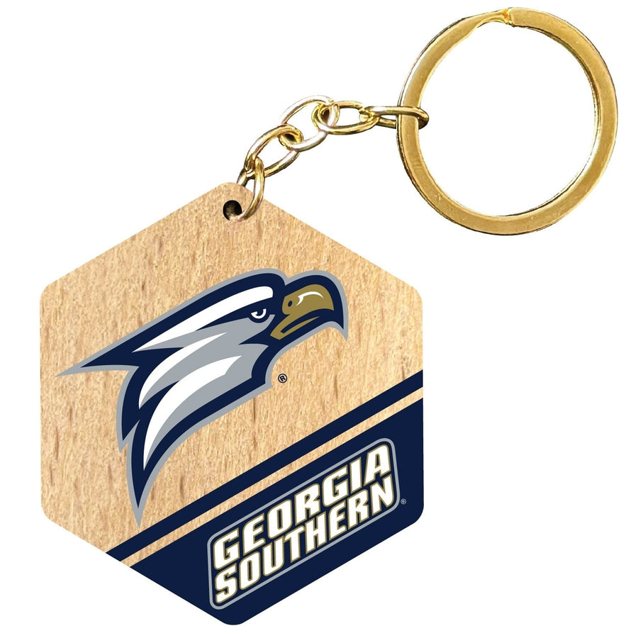 Georgia Southern Eagles 2" Wooden Hexagon Keychain Officially Licensed Collegiate Product Image 1