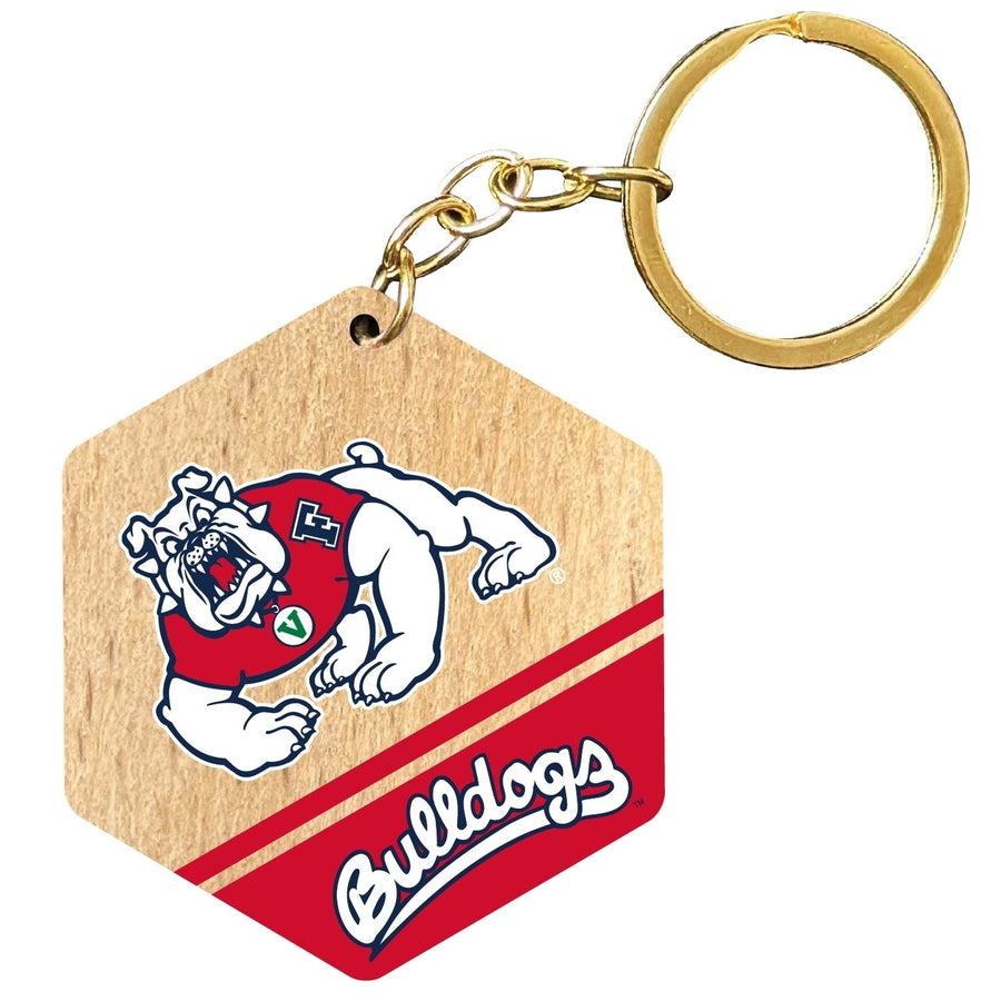 Fresno State Bulldogs 2" Wooden Hexagon Keychain Officially Licensed Collegiate Product Image 1