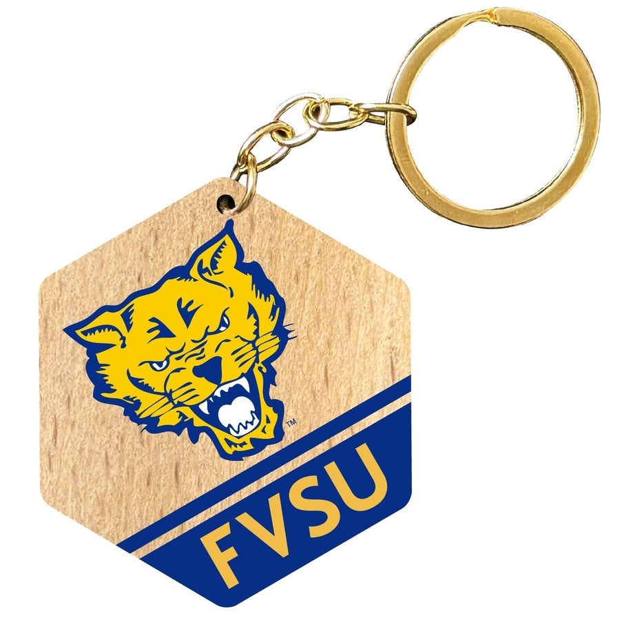 Fort Valley State University 2" Wooden Hexagon Keychain Officially Licensed Collegiate Product Image 1