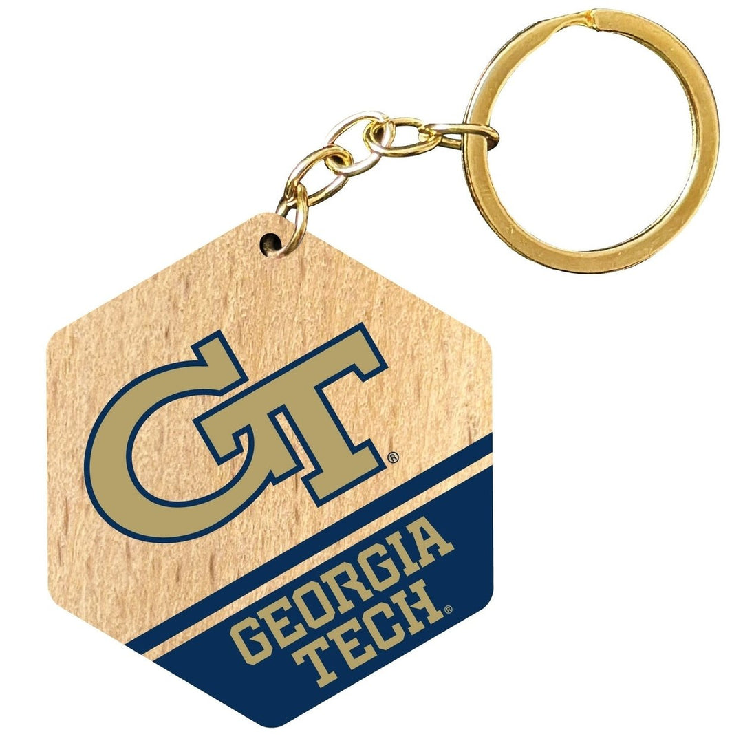 Georgia Tech Yellow Jackets 2" Wooden Hexagon Keychain Officially Licensed Collegiate Product Image 1