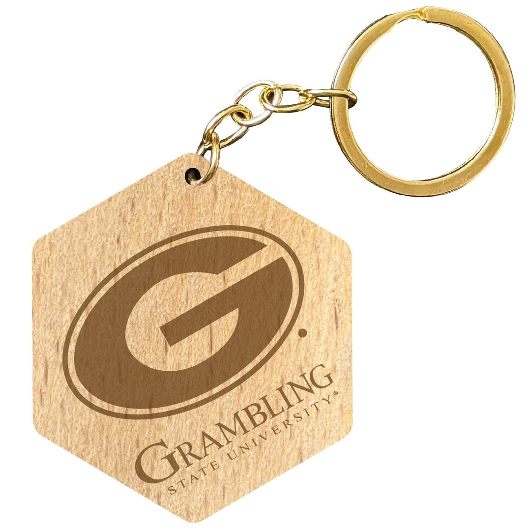 Grambling State Tigers 2" Engraved Wooden Hexagon Keychain Officially Licensed Collegiate Product Image 1