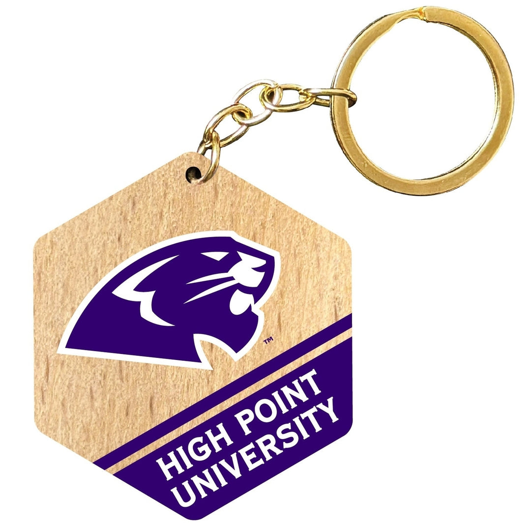 High Point University 2" Wooden Hexagon Keychain Officially Licensed Collegiate Product Image 1