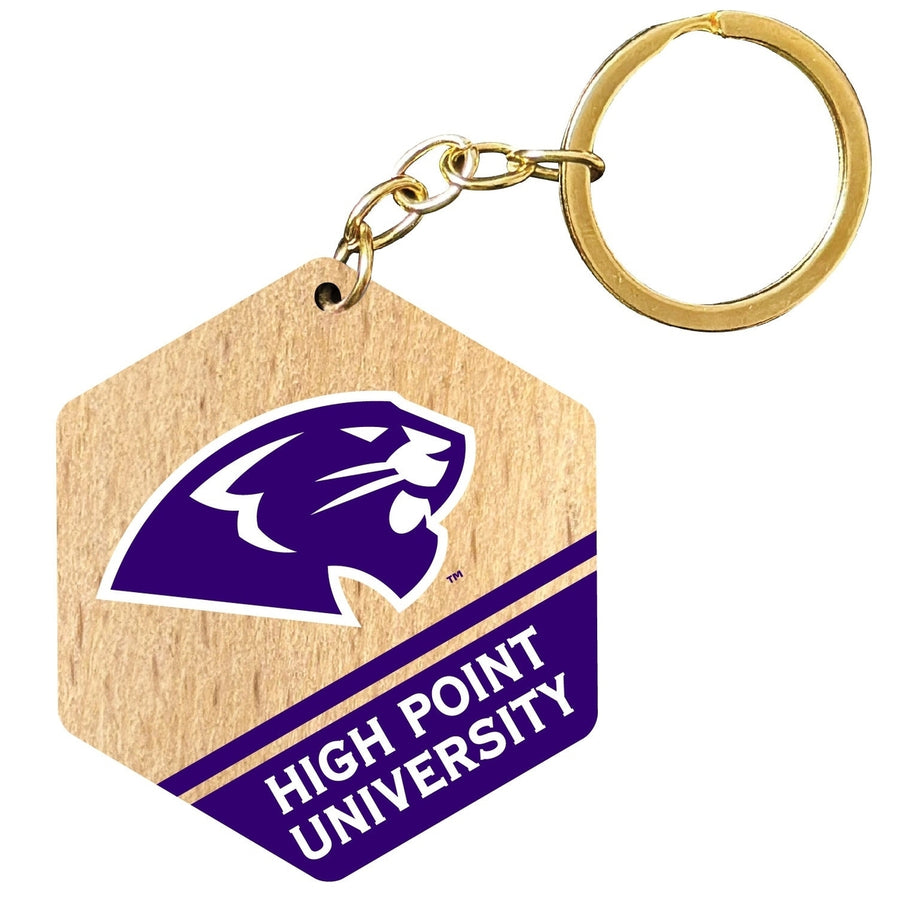 High Point University 2" Wooden Hexagon Keychain Officially Licensed Collegiate Product Image 1