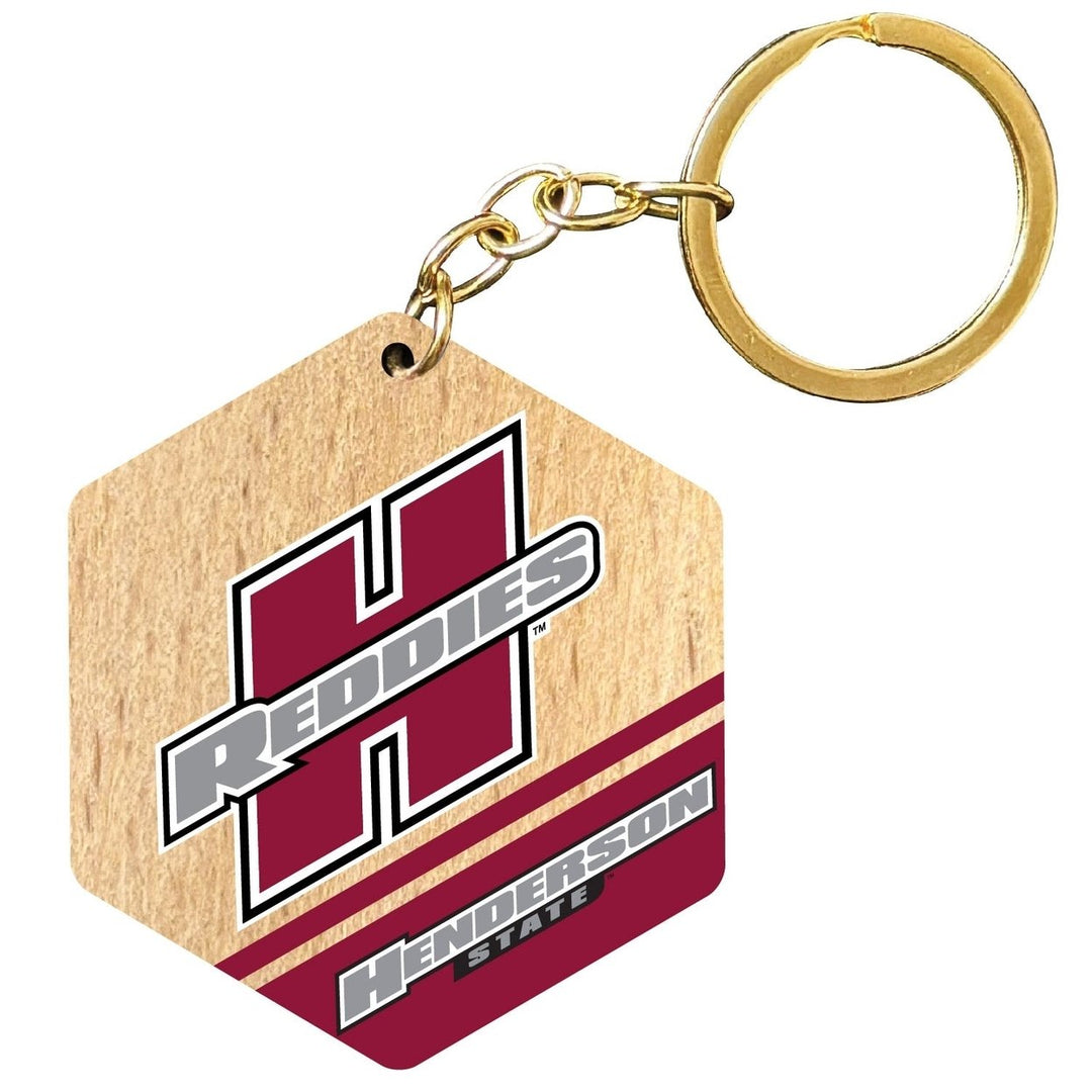 Henderson State Reddies 2" Wooden Hexagon Keychain Officially Licensed Collegiate Product Image 1