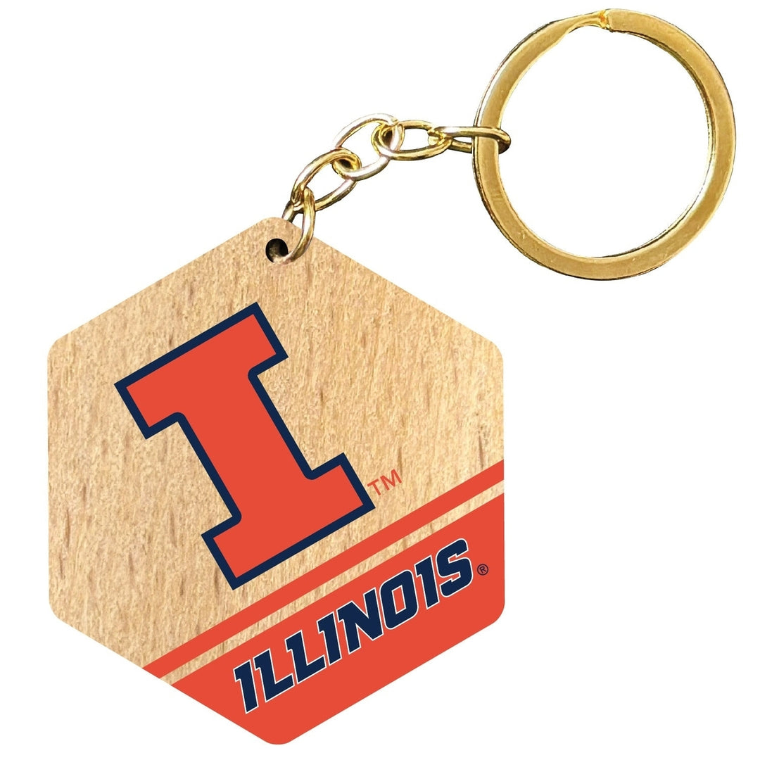 Illinois Fighting Illini 2" Wooden Hexagon Keychain Officially Licensed Collegiate Product Image 1