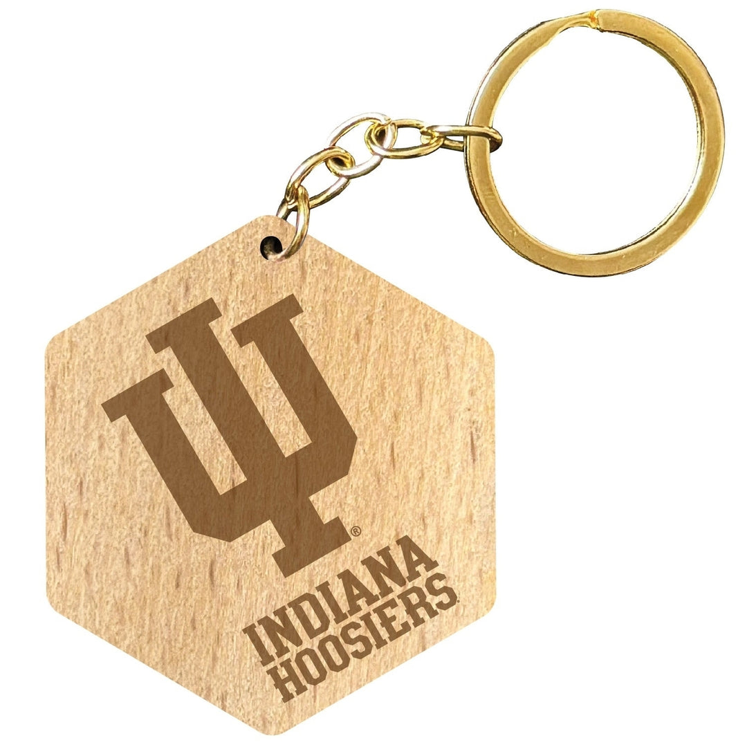 Indiana Hoosiers 2" Engraved Wooden Hexagon Keychain Officially Licensed Collegiate Product Image 1