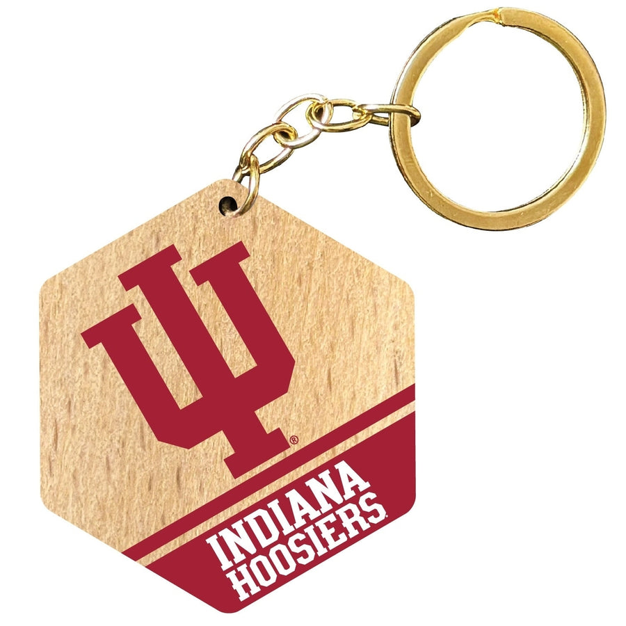 Indiana Hoosiers 2" Wooden Hexagon Keychain Officially Licensed Collegiate Product Image 1