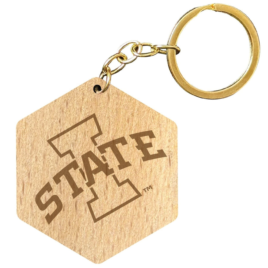 Iowa State Cyclones 2" Engraved Wooden Hexagon Keychain Officially Licensed Collegiate Product Image 1