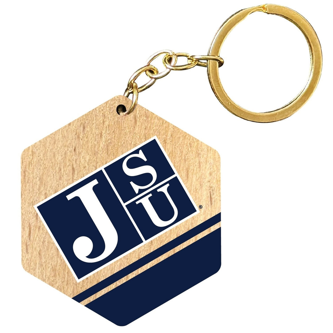 Jackson State University 2" Wooden Hexagon Keychain Officially Licensed Collegiate Product Image 1