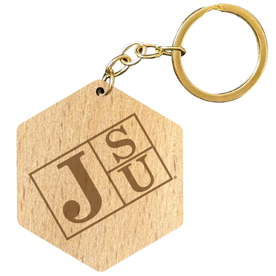 Jackson State University 2" Engraved Wooden Hexagon Keychain Officially Licensed Collegiate Product Image 1