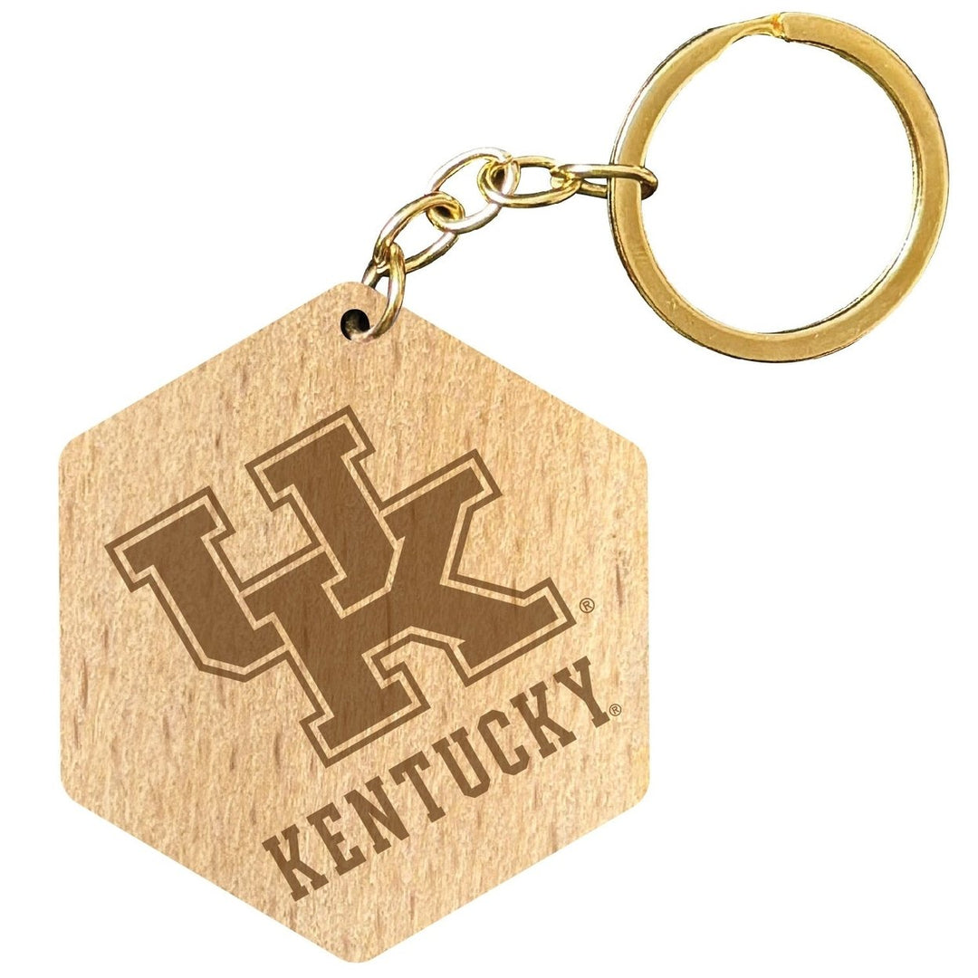 Kentucky Wildcats 2" Engraved Wooden Hexagon Keychain Officially Licensed Collegiate Product Image 1