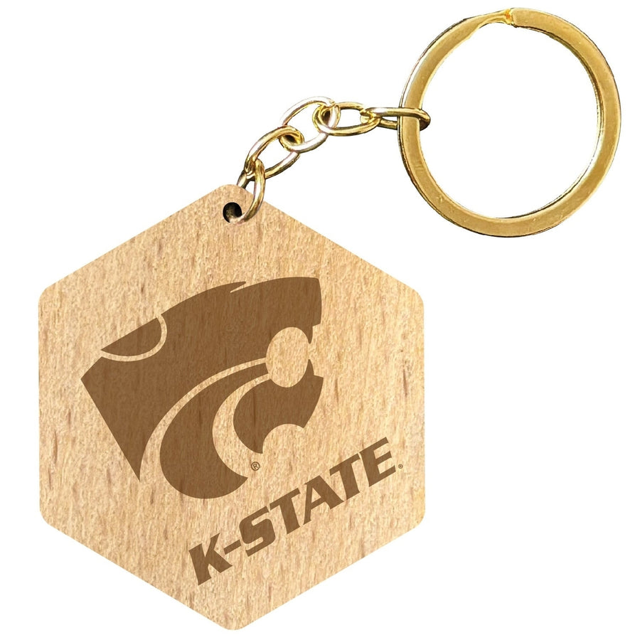 Kansas State Wildcats 2" Engraved Wooden Hexagon Keychain Officially Licensed Collegiate Product Image 1